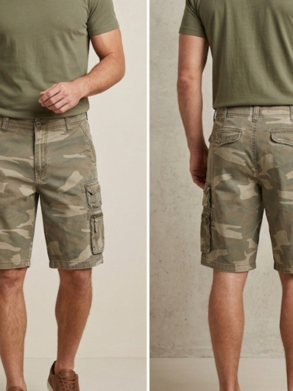 Iron Co. Men's Camo  Multi-Pocket Cargo Shorts - Olive Green Sz 34(length 22in)
